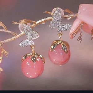 New!!! Pink opal butterfly earrings